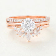 Round Moissanite Solitaire Bridal Wedding Ring Set Three Band Design Mapple Gems